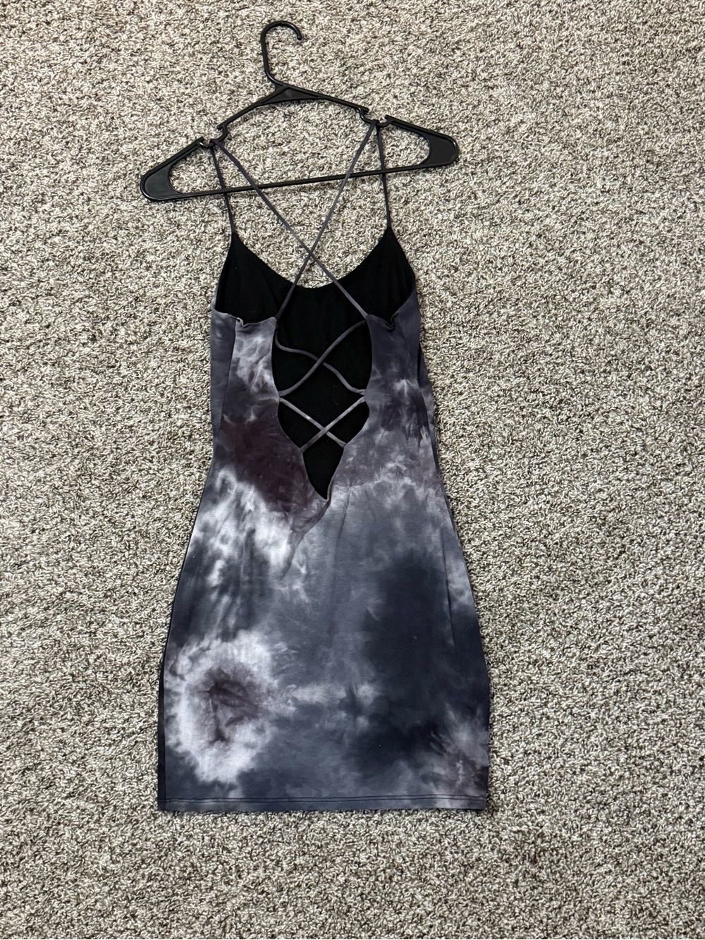 Summer festival / Concert Mini Dress Tie-Dye Lace-Up Back in Black & Gray